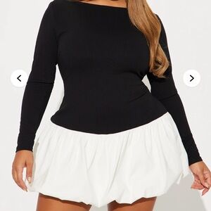 Black and White Long Sleeve Bubble Dress